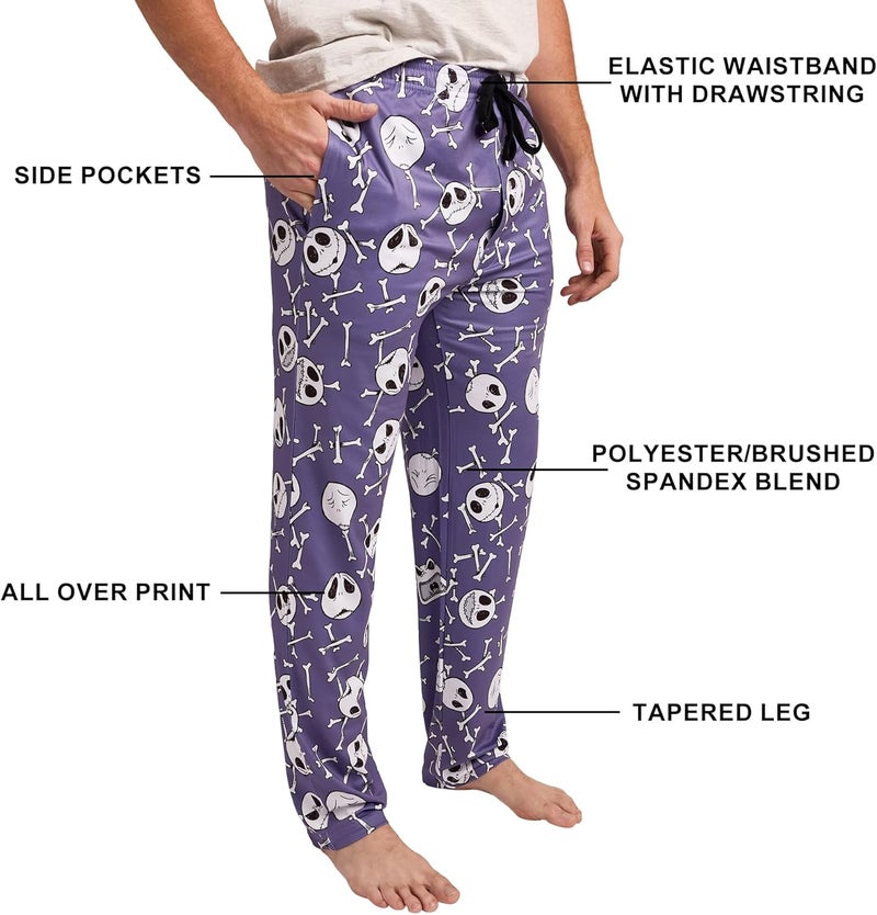 Bio World Nightmare Before Christmas AOP Mens Purple Sleep Pajama Pants - Image 4